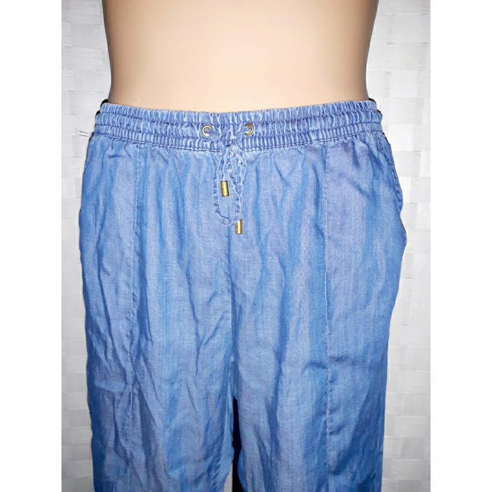 Ellen Tracy Drawstring Cuffed Ankle Chambray Pants - image 2